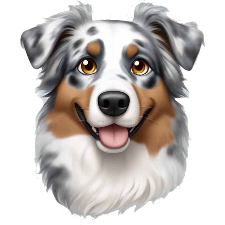 australian shepard dog blue merle with one blue and and one brown eye with gray fur around his eyes and brown till the fur around his nose which is white emoji