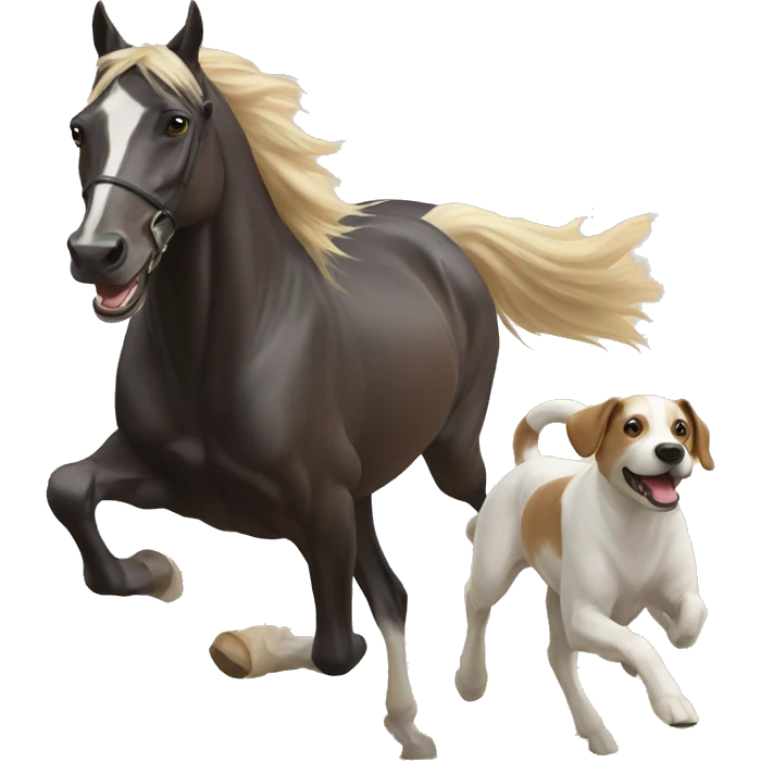 Horse with 2 lab dogs running emoji