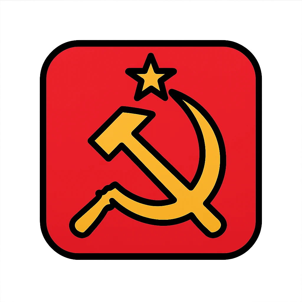 Soviet Union sign, hammer and sickle, stylized, gold on red background, minimal, no text emoji