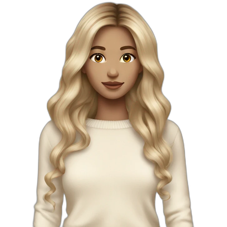 Blonde balayage long hair white women beige sweater emoji