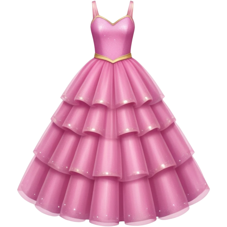 A pink glittering princess gown with layered tulle skirt.



























 emoji