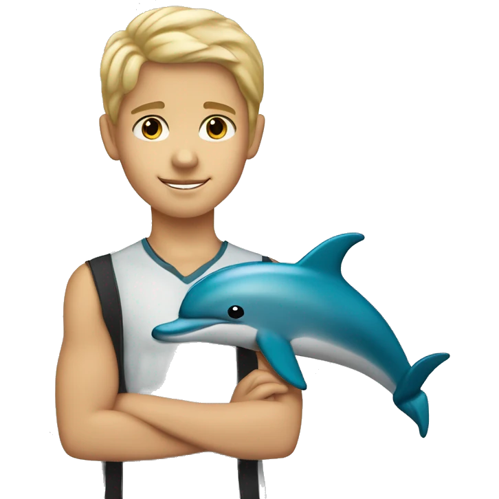 Blonde hair brown eyes 4th grade boy with dolphin and cross necklace emoji