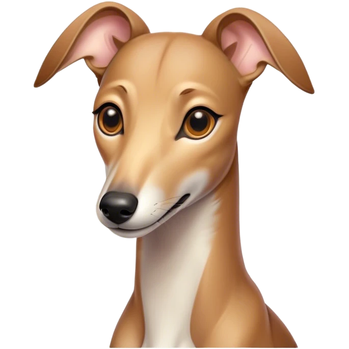 Cinematic Cute Fawn Greyhound Portrait Emoji, Head tilted playfully and inquisitively, featuring a sleek fawn Fur with a gentle sheen, round, sparkling eyes filled with curiosity, Simplified yet irresistibly adorable features, highly detailed, glowing with a warm, friendly glow, high shine, affectionate and nimble, stylized with a touch of whimsy, bright and endearing, soft glowing outline, capturing the essence of a mischievous yet loving racer, so playful it feels like it could sprint out of the screen and into your arms! emoji