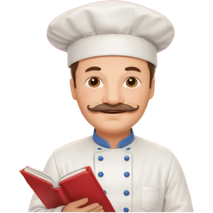 Est-ce que tu peux me faire un chef cuistot qui ressemble à Philippe Etchebest et qui est devant un restaurant? Est-ce que tu peux le faire souriant, avec une moustache de cuistot? 
 emoji