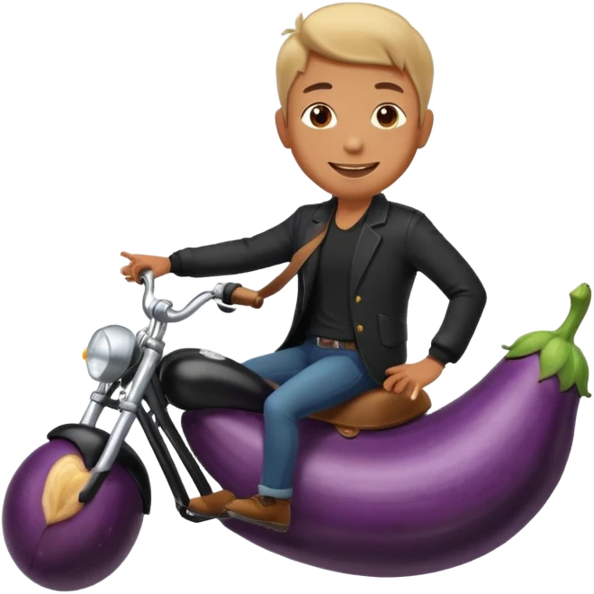 smiling man in black jacket riding eggplant  emoji