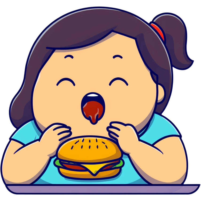 fat girl crying and eating a burger emoji
