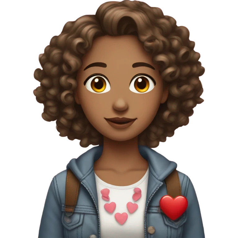 Curly hair brunette valentines  emoji