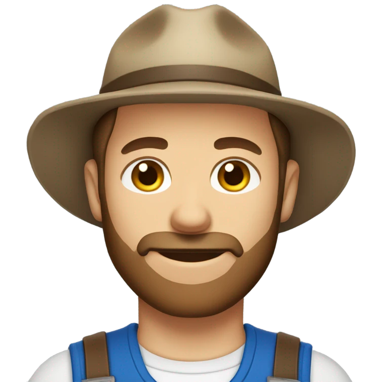 Male farmer, short thin beard (brown hair and BLUE eyes) emoji