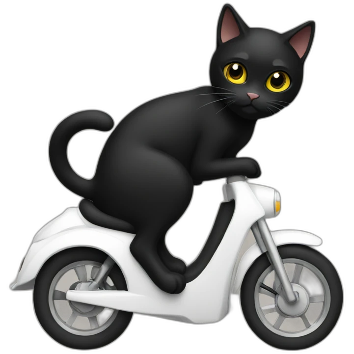 A black cat is riding on a white mo torcycle emoji