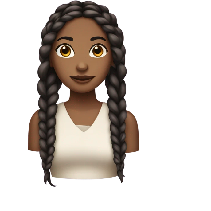 brown skin girl, with black hair, brown eyes, black knotless braids,  emoji