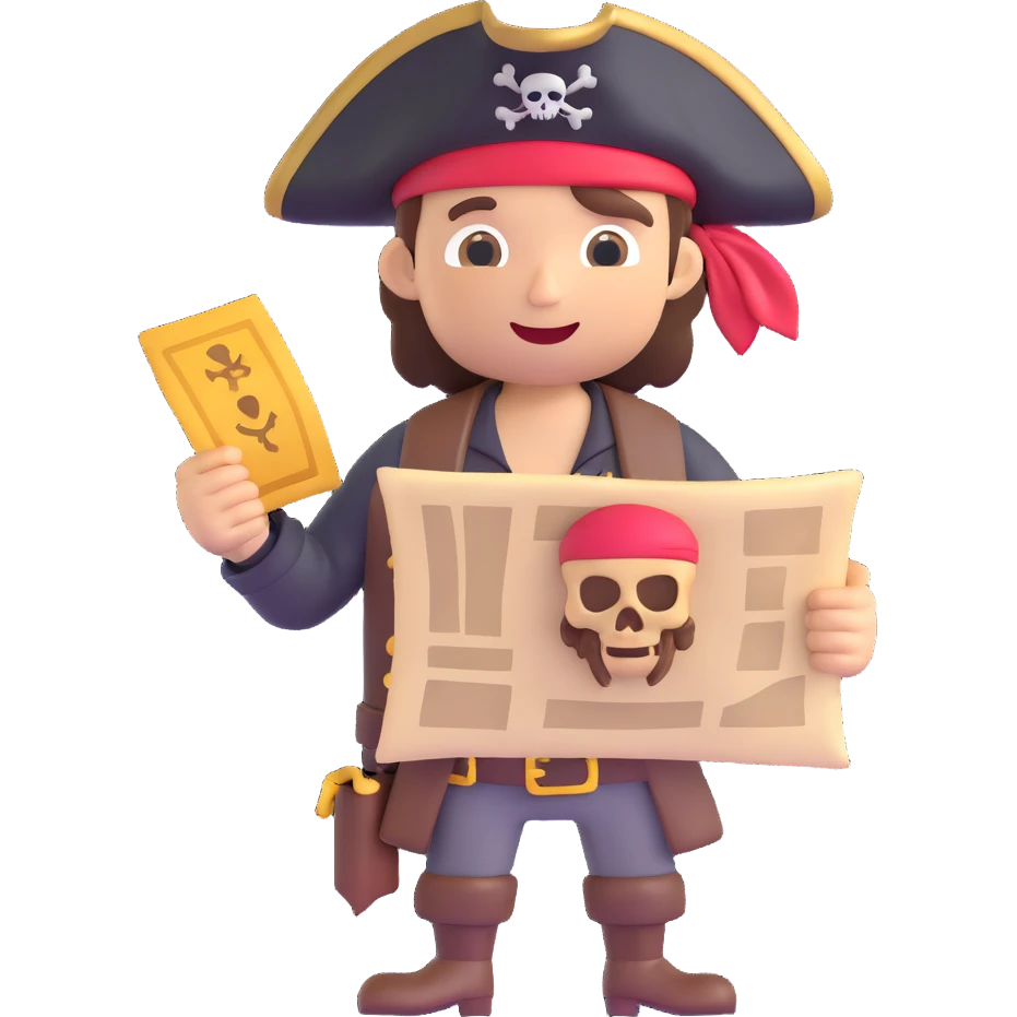 pirate with a treasure map, 3D emoji style emoji
