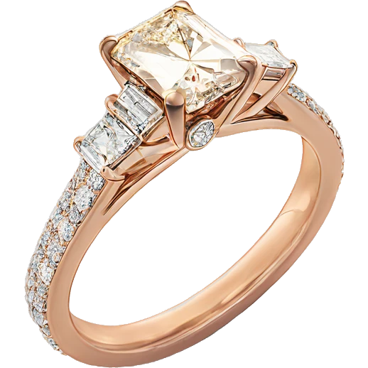 Rose gold radiant cut diamond engagement ring with small diamonds down the band emoji