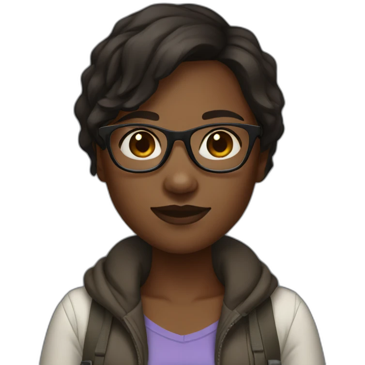 Dark skin girl with short dark brown hair and glasses  emoji