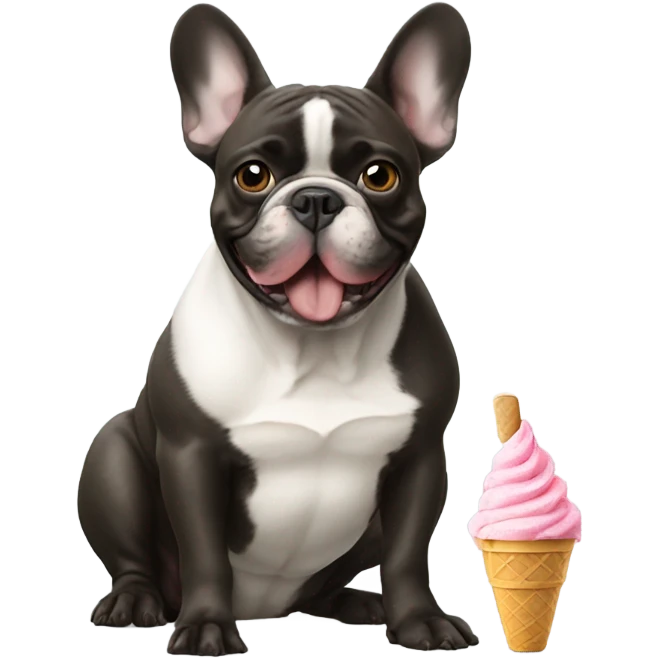 French bulldog eating ice cream emoji