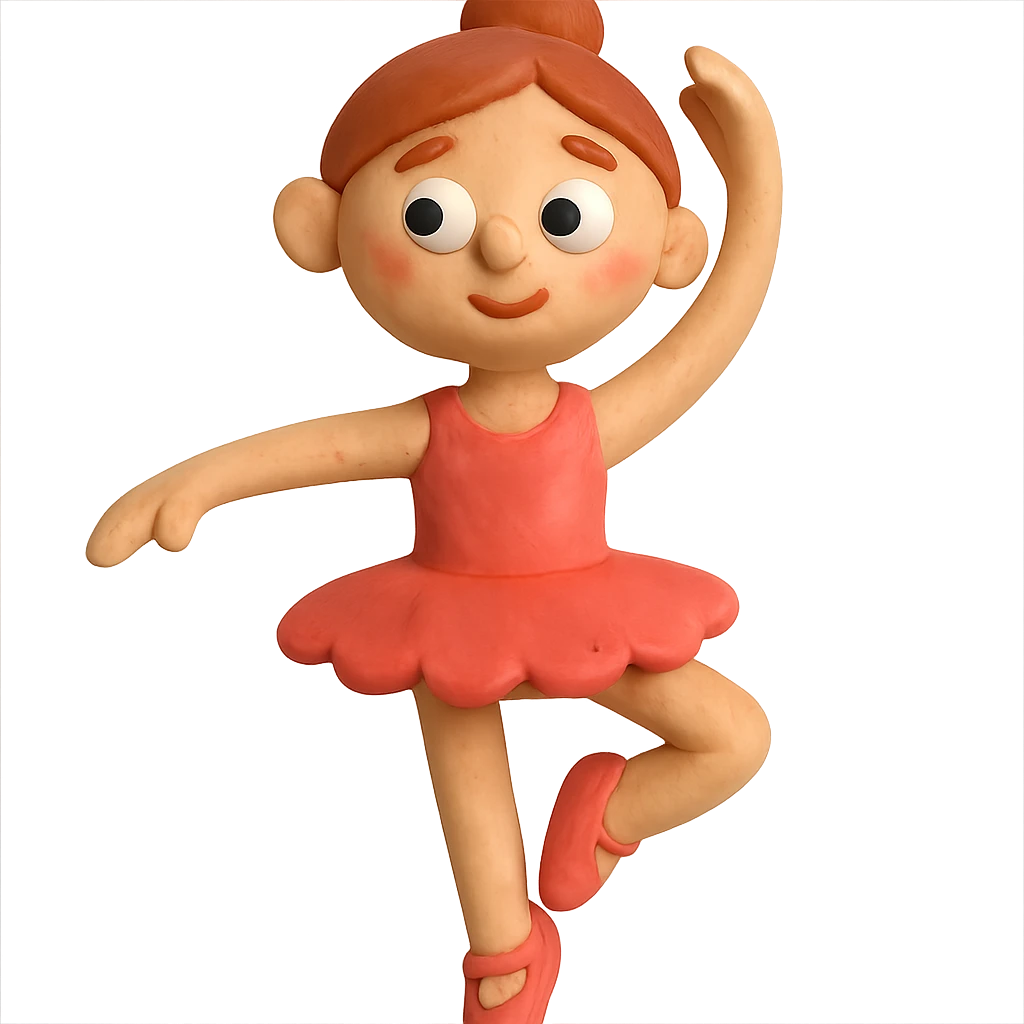 claymation style girl doing ballet emoji