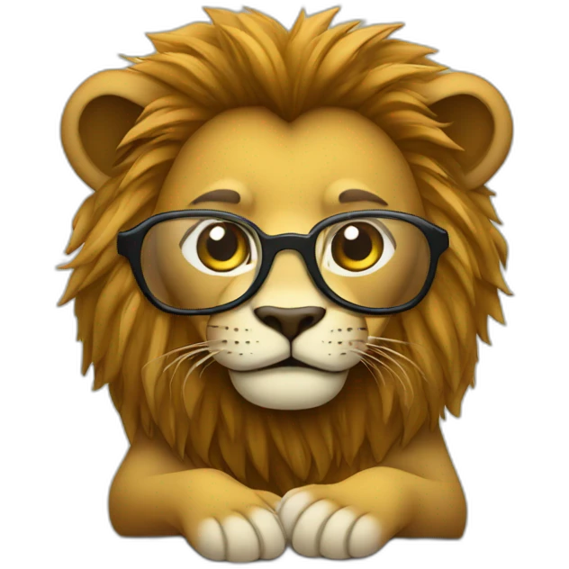 Lion working in laptop with glasses emoji