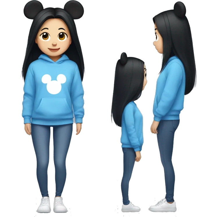 Asian girl long black hair with mickey ears wearing blue stitch sweatshirt  emoji