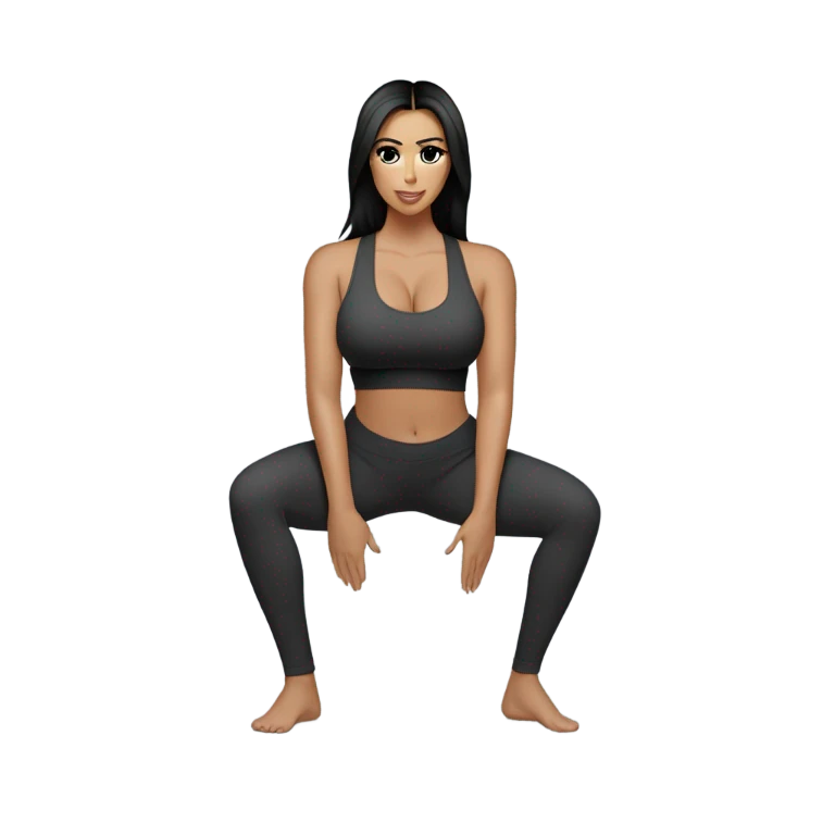 Kim K squatting in yoga pants emoji