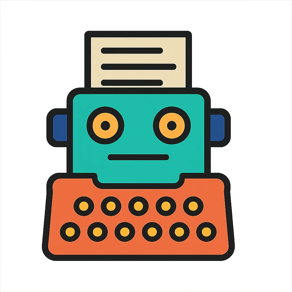 robot typewriter, clean modern icon style emoji