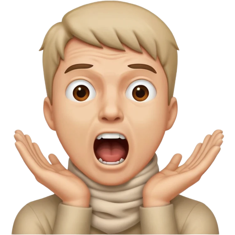 Man with hands wrapped around his throat front view while screaming emoji