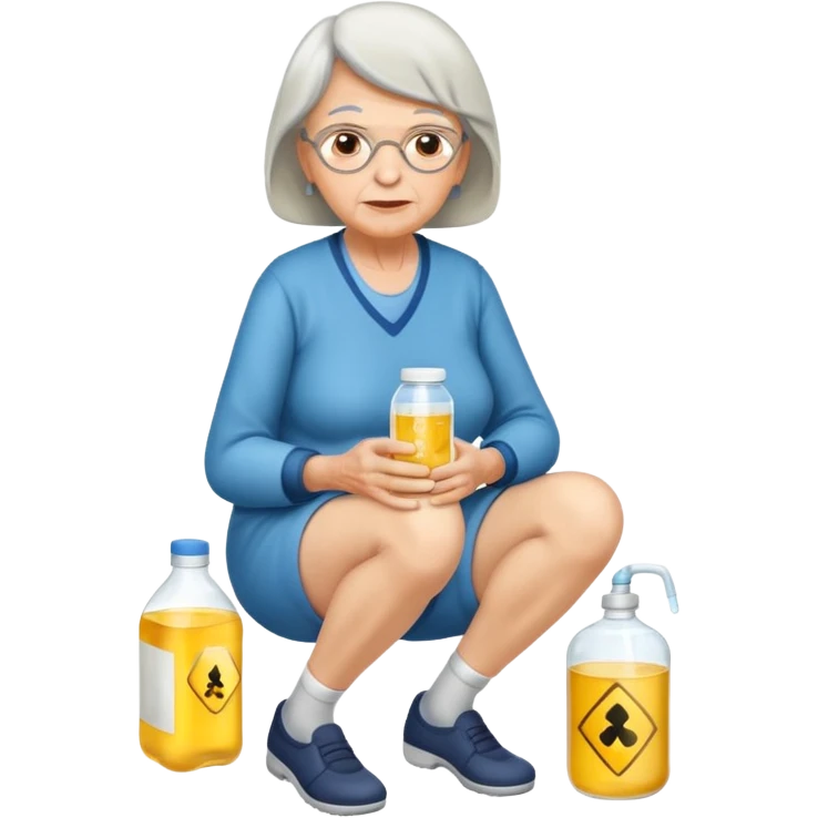 mulher idosa com as pernas cruzadas segurando xixi emoji