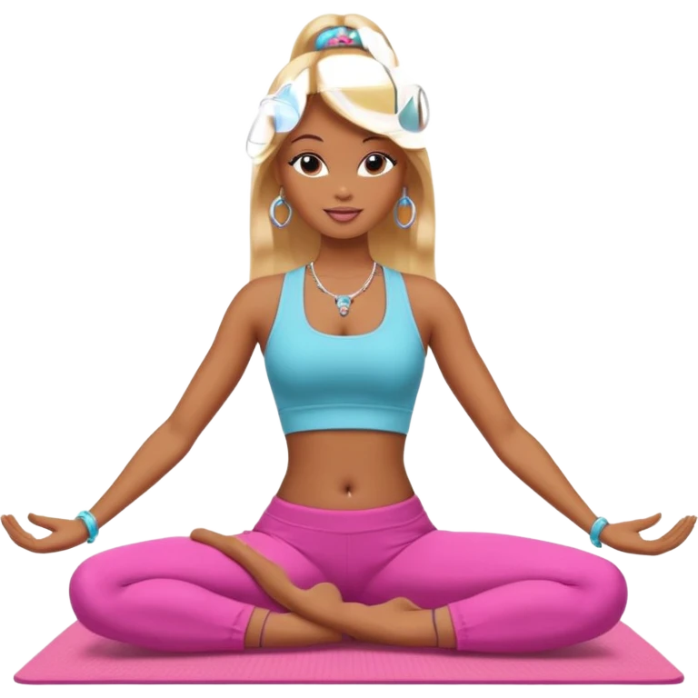 Brown skin blonde hair Barbie doing yoga with belly button pierced emoji