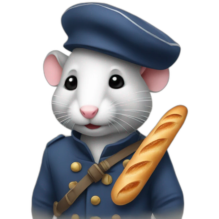 a French rat with a beret and a baguette who makes the revolution emoji