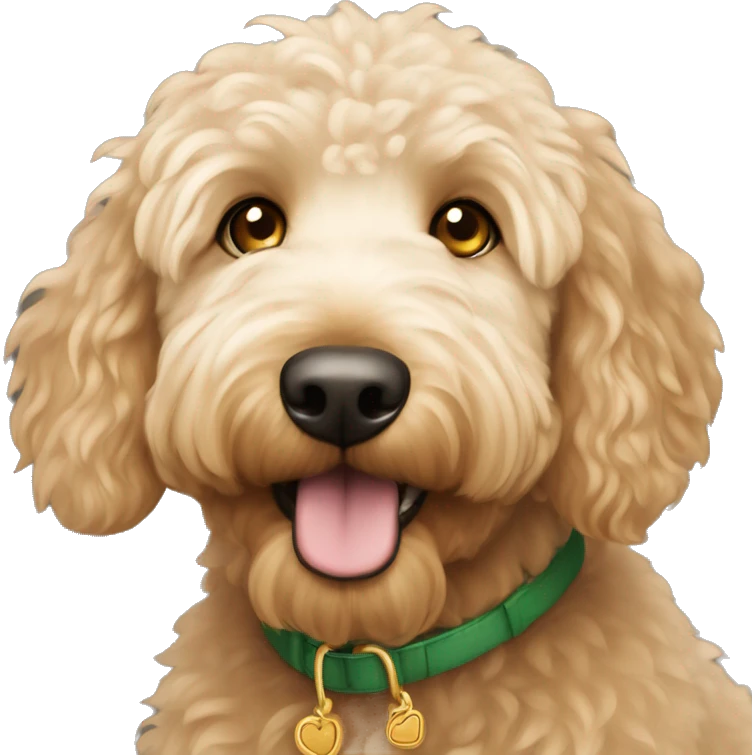 golden doodle with light fur and hazel-green eyes emoji