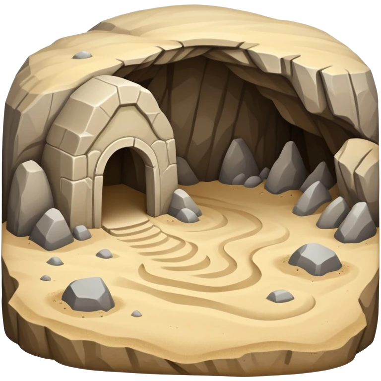 generate realistic detailed cave in 3d style with sand  emoji
