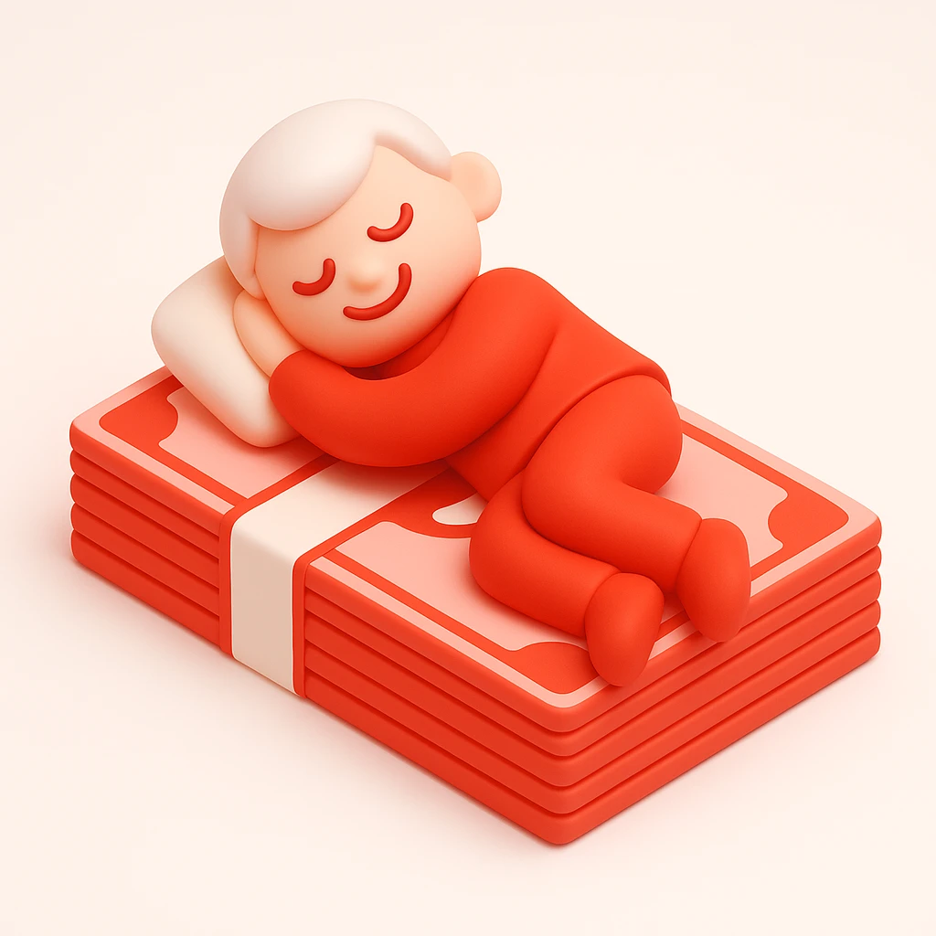 happy person napping on mattress of money emoji