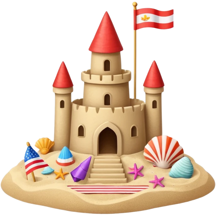 Decorated sand castle – seashells and a tiny flag on top emoji
