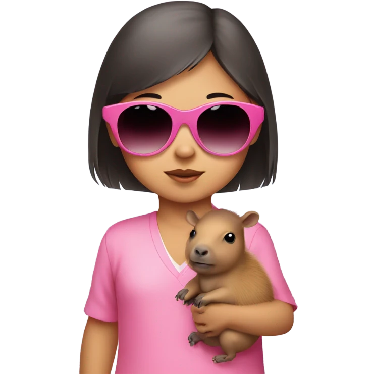 Asian baby girl in pink with sunglasses with capybara  emoji