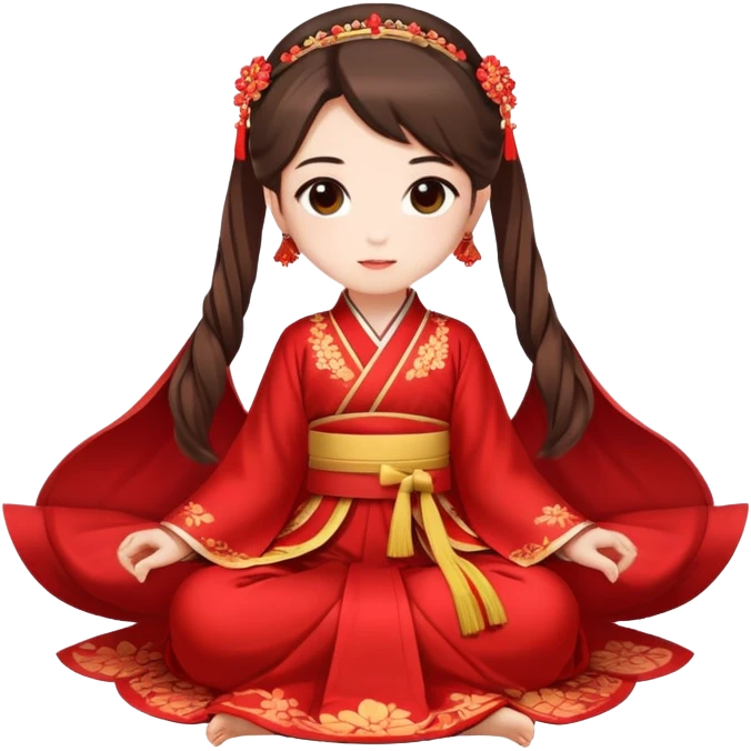 Beautiful girl wearing red Hanfu wedding dress sitting emoji
