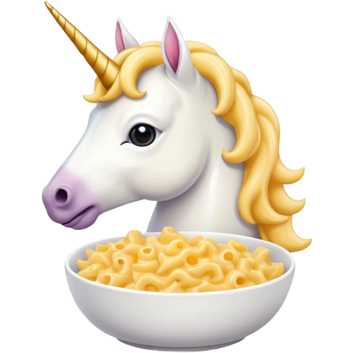 Unicorn wearing a toupee eating Mac and cheese emoji