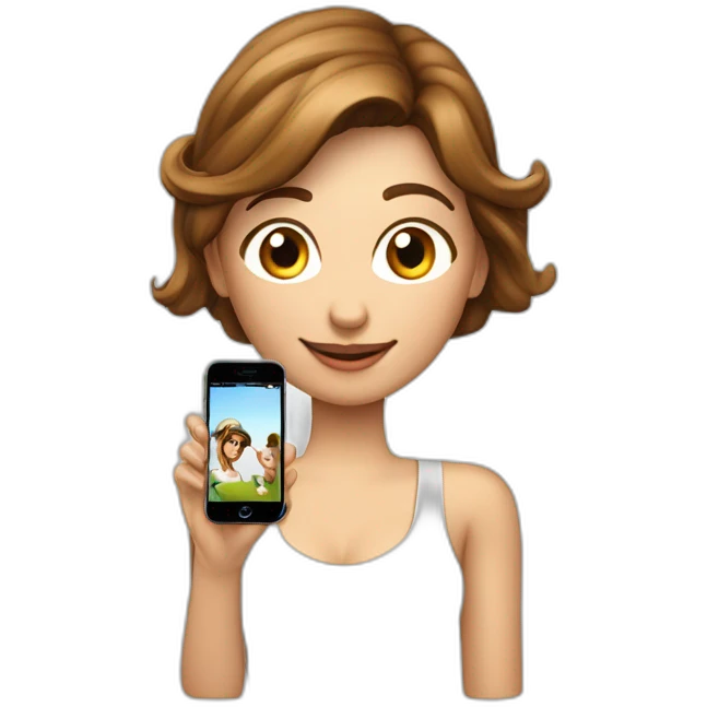 de una chica Claro castaño con reflejo rubio un jockey en la cabeza y un celular iPhone en la mano emoji
