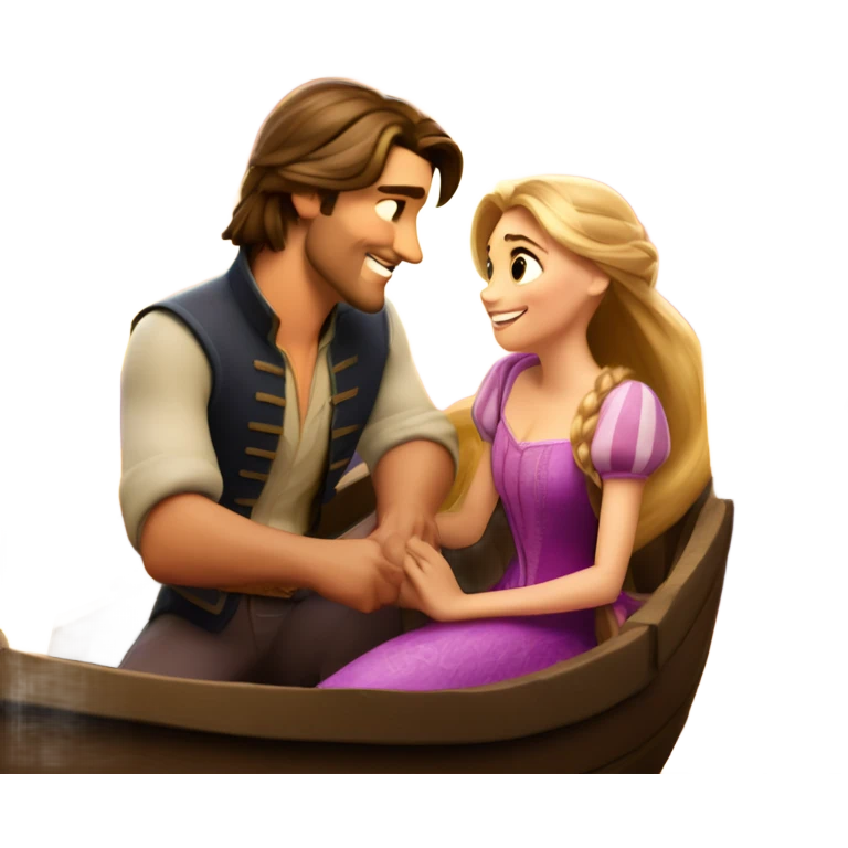 Rapunzel and Flynn Rider in the boat beneath the lanterns emoji