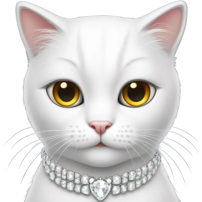 White cat with lashes and iced out jewelry  emoji