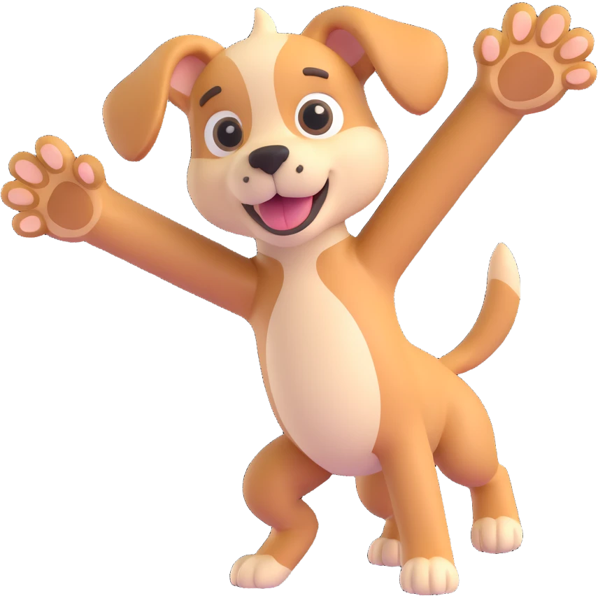 3D emoji of a puppy mid-zoomie, paws in the air, playful and energetic emoji