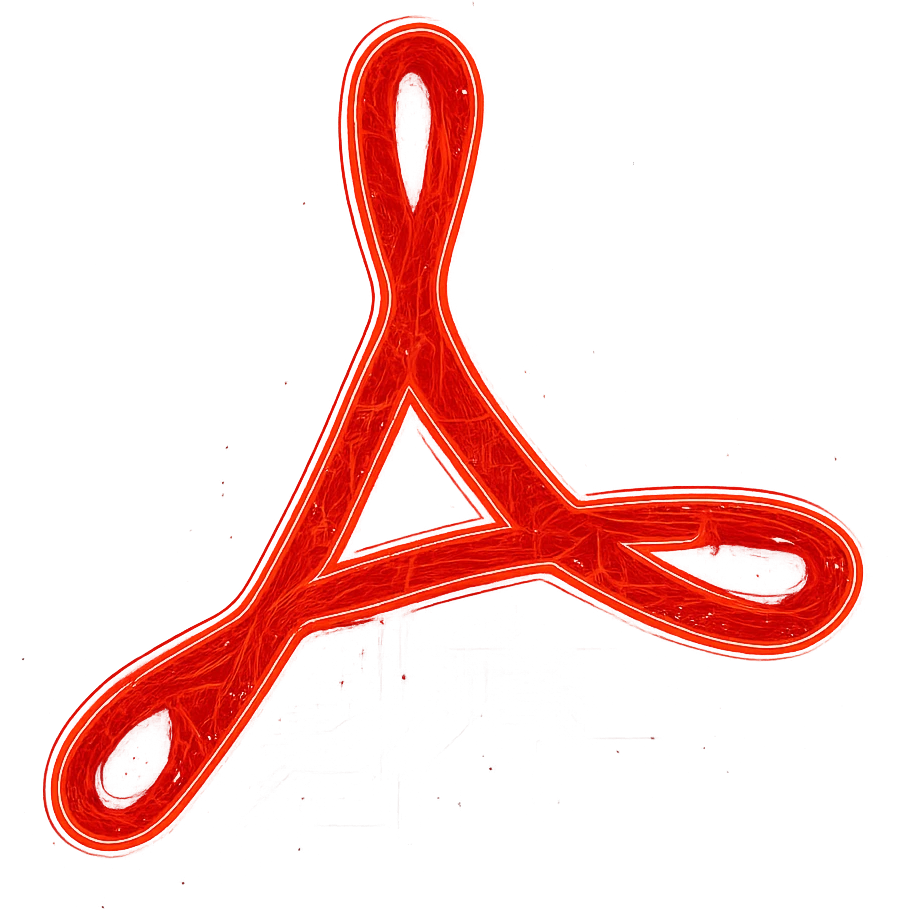 Transform the Adobe Acrobat logo into a cyberpunk, holographic style with glowing neon red edges and intricate circuit patterns throughout the logo. Maintain the recognizable Acrobat 'A' shape, overlaying neon and circuit effects in a futuristic, clean style consistent with cyberpunk icons. The whole icon should have a consistent red cyberpunk glow and detailed circuit designs on a transparent background. emoji