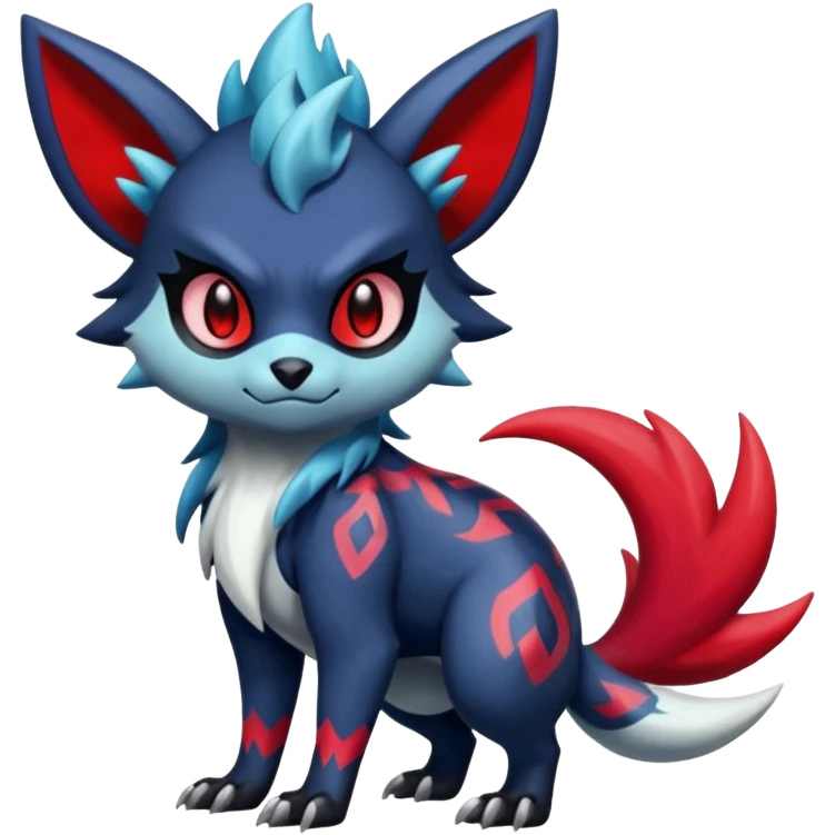 Colorful patterned esoteric shiny glowing scaly scary cool badass edgy Zorua-Absol-Zangoose-Salandit-fusion (full body) emoji