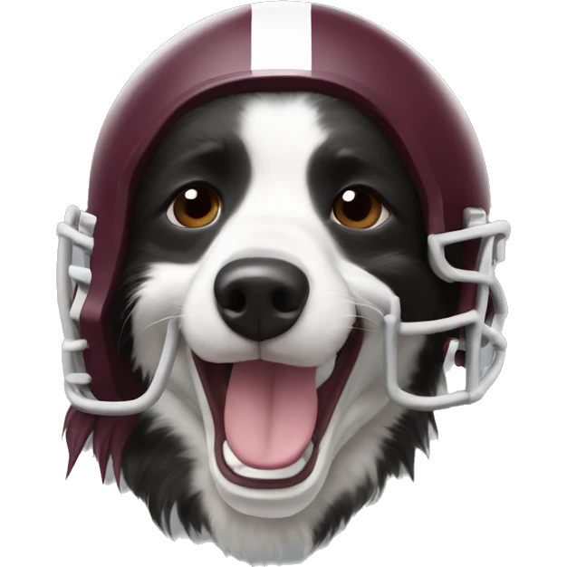 Border collie, crying, wearing an A&M football helmet emoji