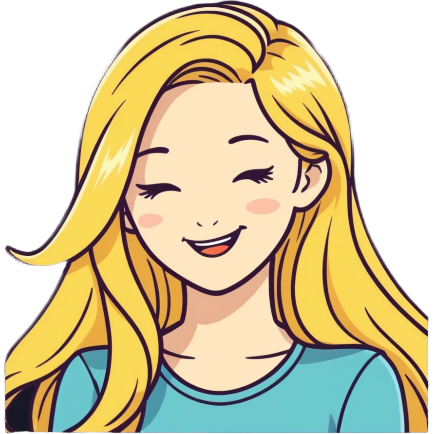 woman with long blonde hair, winking, playful pose, sticker style emoji