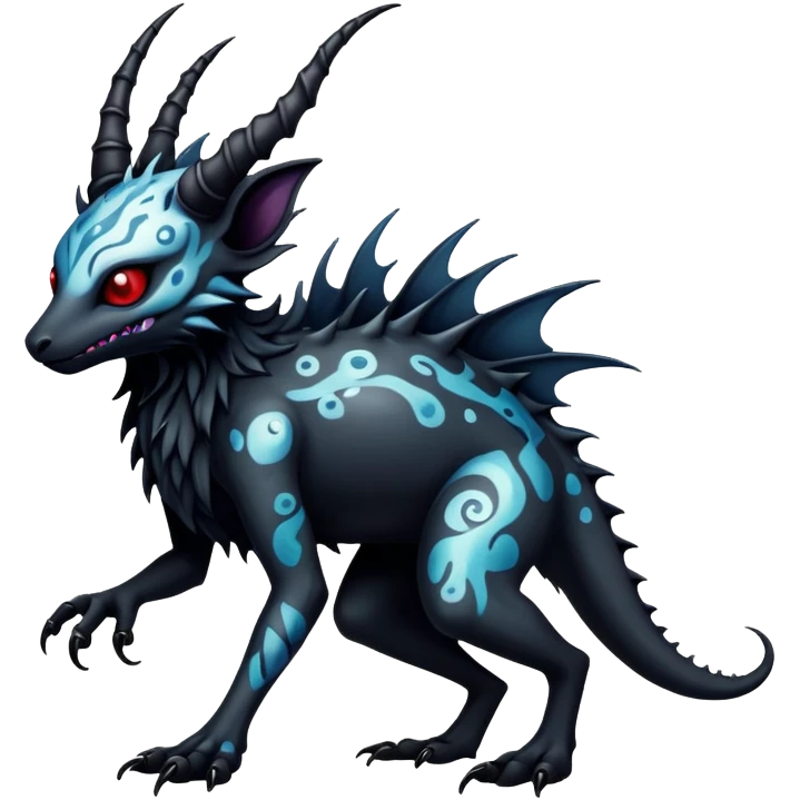 a dark gothic edgy vernid-fionbri-creature with splash patterns full body emoji