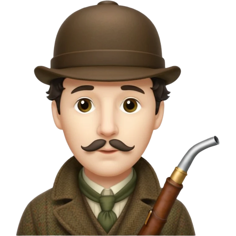 A side view of Sherlock Holmes wearing a deerstalker hat with a curved meershaum pipe held to his lips emoji