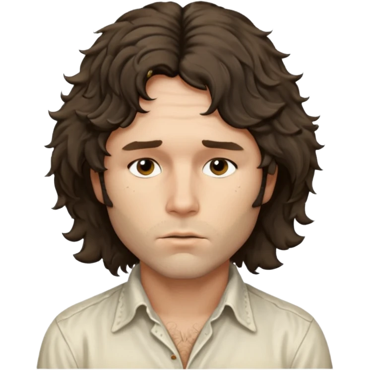 cinematic realistic ultra HD - a thoughtful, messy, shaggy Jim Morrison in a ivory Victorian shirt emoji