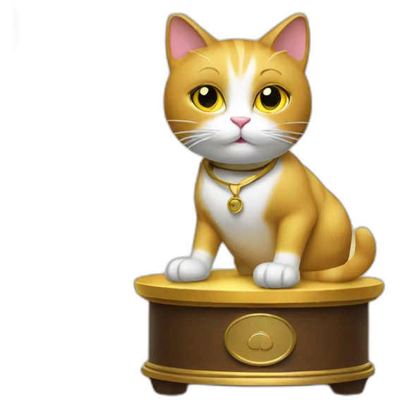 cat secretary sitting on top of the gold cloud emoji