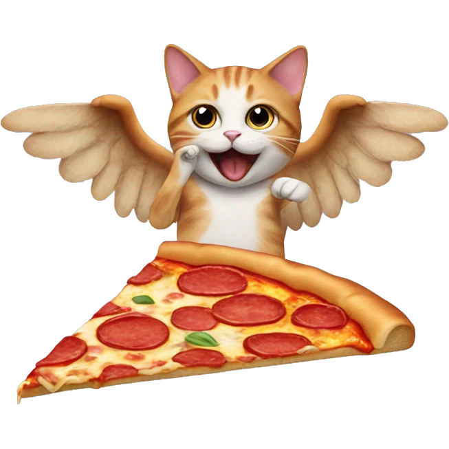 Cat eating pizza with wings emoji