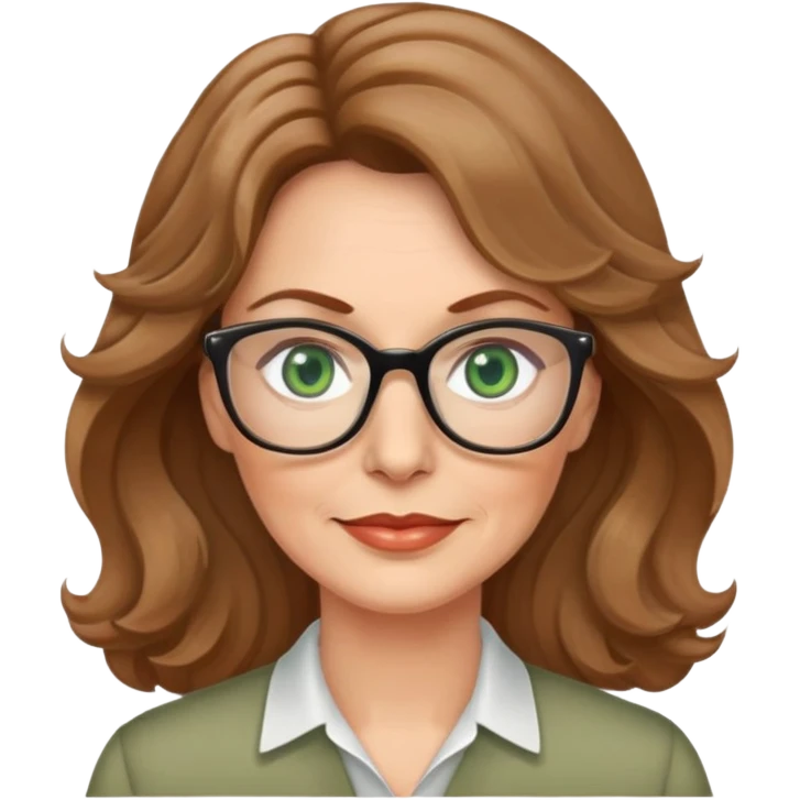 Woman 50 yrs light brown wavy hair green eyes with glasses  emoji