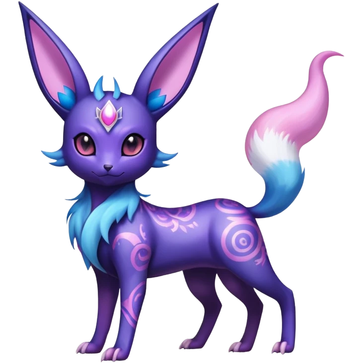 Shiny Exotic Badass Magical Ethereal Royal Mysterious Gothic Noibat-Espeon-Umbreon-Sylveon-Pokémon-Fakémon-hybrid-creature (full body) with horns emoji