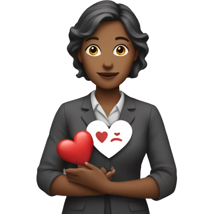 A female teacher holds a heart in her hands emoji